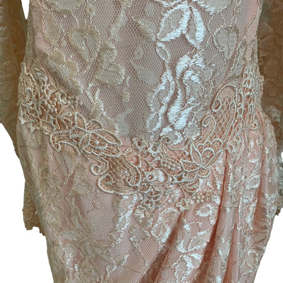 Vintage 80s Pink Lace Off Shoulder Dress Dress with Matching Gloves XS Prom - Picture 3 of 14